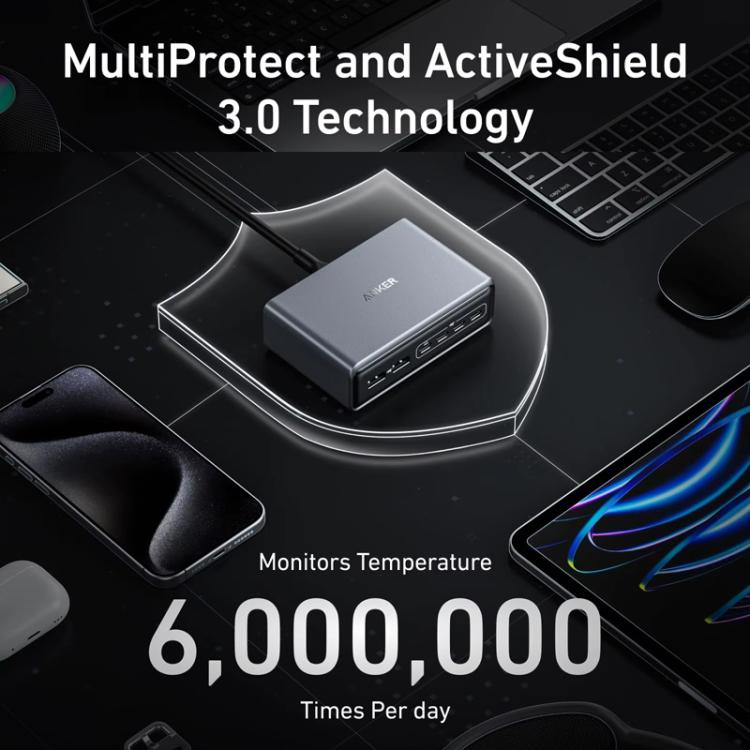 Prime 200W Gallium Nitride Desktop Charger 4 Type-C+2 USB 6 Ports Charging Stand, US Plug, A2683 3 Prime 200W Gallium Nitride Desktop Charger 4 Type-C+2 USB 6 Ports Charging Stand, US Plug, A2683 - Image 3