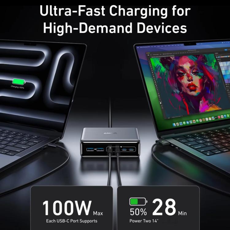 Prime 200W Gallium Nitride Desktop Charger 4 Type-C+2 USB 6 Ports Charging Stand, US Plug, A2683 6 Prime 200W Gallium Nitride Desktop Charger 4 Type-C+2 USB 6 Ports Charging Stand, US Plug, A2683 - Image 6