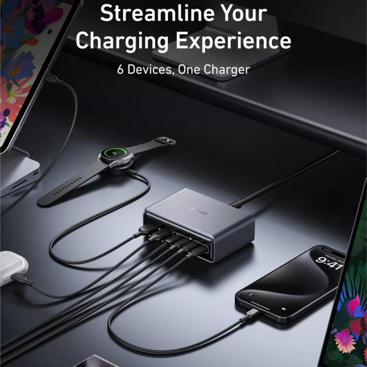 Prime 200W Gallium Nitride Desktop Charger 4 Type-C+2 USB 6 Ports Charging Stand, US Plug, A2683 7 Prime 200W Gallium Nitride Desktop Charger 4 Type-C+2 USB 6 Ports Charging Stand, US Plug, A2683 - Image 7