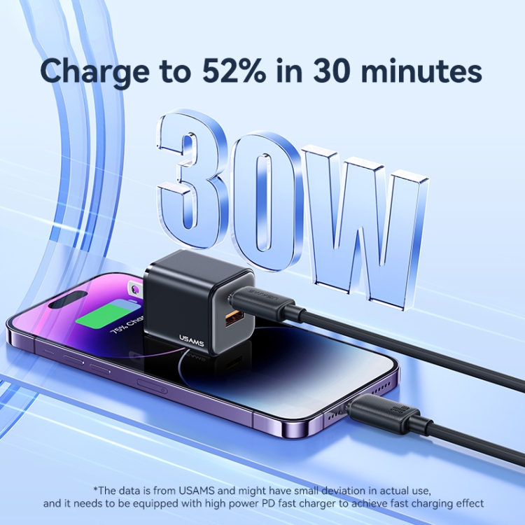 USAMS US-SJ697 USB-C / Type-C to 8 Pin 30W Striped Fast Charge Data Cable, 1m, 2m, 3m 4 USAMS US-SJ697 USB-C / Type-C to 8 Pin 30W Striped Fast Charge Data Cable, 1m, 2m, 3m - Image 4