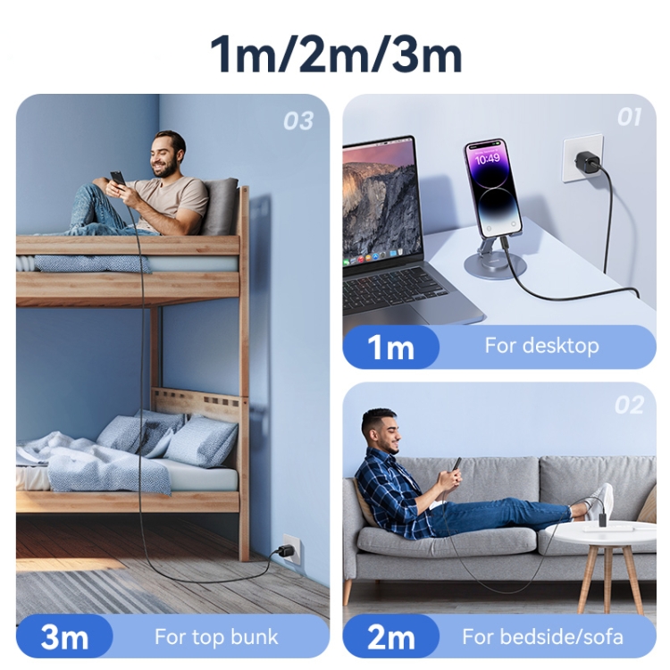 USAMS US-SJ697 USB-C / Type-C to 8 Pin 30W Striped Fast Charge Data Cable, 1m, 2m, 3m 8 USAMS US-SJ697 USB-C / Type-C to 8 Pin 30W Striped Fast Charge Data Cable, 1m, 2m, 3m - Image 8