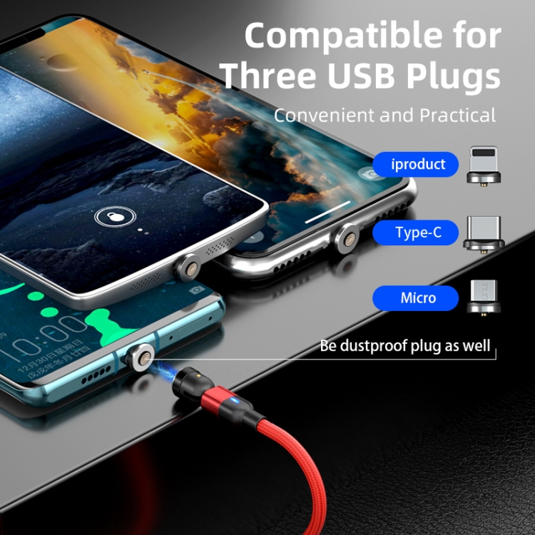 2m 3A Output 3 in 1 USB to 8 Pin + USB-C / Type-C + Micro USB 540 Degree Rotating Magnetic Data Sync Charging Cable, 2m 3 in 1 12 2m 3A Output 3 in 1 USB to 8 Pin + USB-C / Type-C + Micro USB 540 Degree Rotating Magnetic Data Sync Charging Cable, 2m 3 in 1 - Image 12