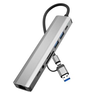 2509 RJ45, USB3.0, USB2.0, USB-C2.0, 3.5mm, DC5V, SD / TF Card Reader Adapter USB-C / USB Hub