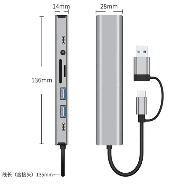 2509 RJ45, USB3.0, USB2.0, USB-C2.0, 3.5mm, DC5V, SD / TF Card Reader Adapter USB-C / USB Hub 5 2509 RJ45, USB3.0, USB2.0, USB-C2.0, 3.5mm, DC5V, SD / TF Card Reader Adapter USB-C / USB Hub - Image 5