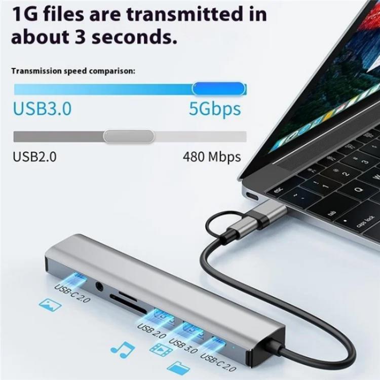 2509 RJ45, USB3.0, USB2.0, USB-C2.0, 3.5mm, DC5V, SD / TF Card Reader Adapter USB-C / USB Hub 8 2509 RJ45, USB3.0, USB2.0, USB-C2.0, 3.5mm, DC5V, SD / TF Card Reader Adapter USB-C / USB Hub - Image 8