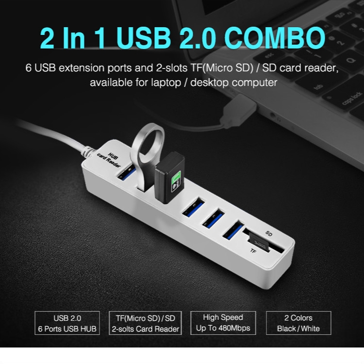 Multi USB 2.0 Hub USB Splitter High Speed 6 Ports with TF SD Card Reader 6 Multi USB 2.0 Hub USB Splitter High Speed 6 Ports with TF SD Card Reader - Image 6