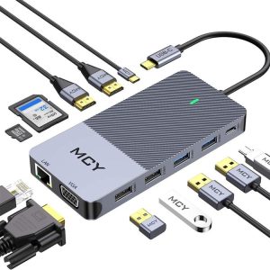 MCY 12-In-1 USB-C Hub With Triple Monitor Support (1000Mbps Lan+VGA+USB3.0/USB2.0+SD/TF+2 HDMI 4K 30Hz+85W PD)
