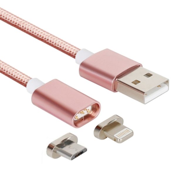 IP7P1592F_2.jpg 2 in 1 5V 2A Micro USB & 8 Pin to USB 2.0 Weave Style Magnetic Data Cable, Cable Length: 1.2m