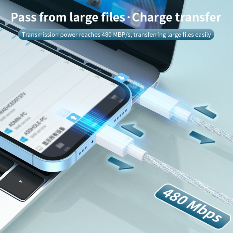 27W PD USB-C / Type-C to 8 Pin Fast Charging Braided Data Cable, Cable Length: 1m, 27W 5 27W PD USB-C / Type-C to 8 Pin Fast Charging Braided Data Cable, Cable Length: 1m, 27W - Image 5