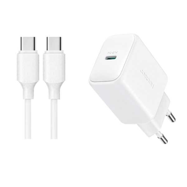 JOYROOM JR-TCF20 PD20W Type-C Port Charger Kit with Type-C to Type-C Cable, EU Plug + Type-C to Type-C Cable, UK Plug + Type-C to Type-C Cable