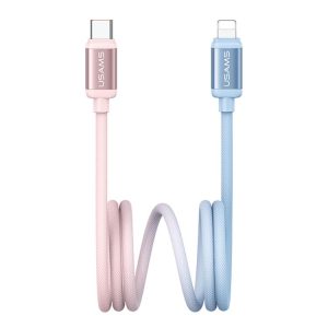 USAMS SJ757 30W Type-C to 8 Pin Dual Color Aluminum Alloy Fast Charging Data Cable, Type-C to 8 Pin