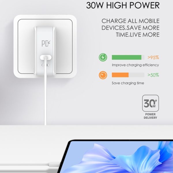 EPS0098_B5.jpg LDNIO A4403C 30W PD + Auto-id Foldable Fast Travel Charger with 1m USB-C / Type-C Cable, AU Plug, with Type-C Cable, 30W with Type-C Cable