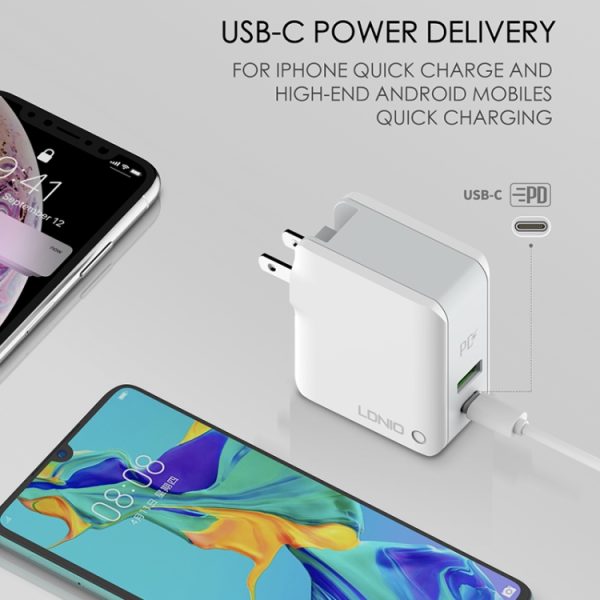 EPS0098_B7.jpg LDNIO A4403C 30W PD + Auto-id Foldable Fast Travel Charger with 1m USB-C / Type-C Cable, AU Plug, with Type-C Cable, 30W with Type-C Cable