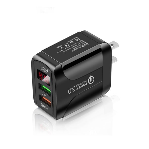 SYA001539101A-1.jpg F002C QC3.0 USB + USB 2.0 Fast Charger with LED Digital Display for Mobile Phones and Tablets, US Plug, US Plug