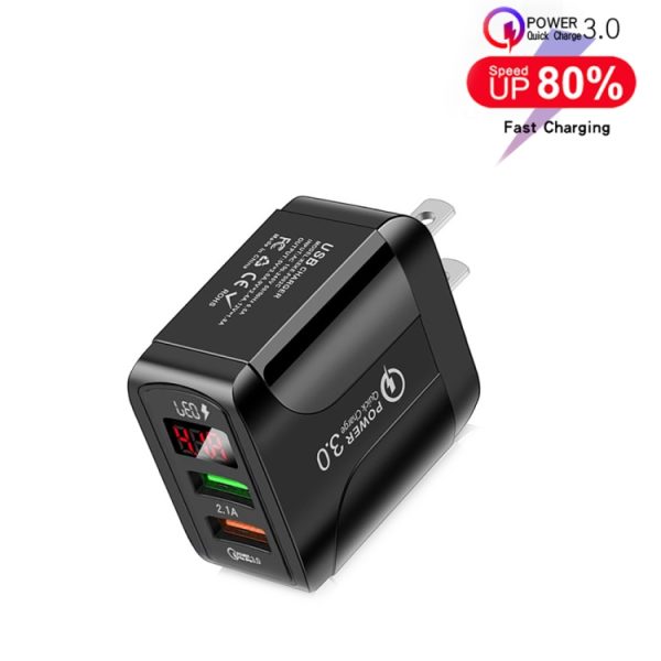 SYA001539101A_1.jpg F002C QC3.0 USB + USB 2.0 Fast Charger with LED Digital Display for Mobile Phones and Tablets, US Plug, US Plug