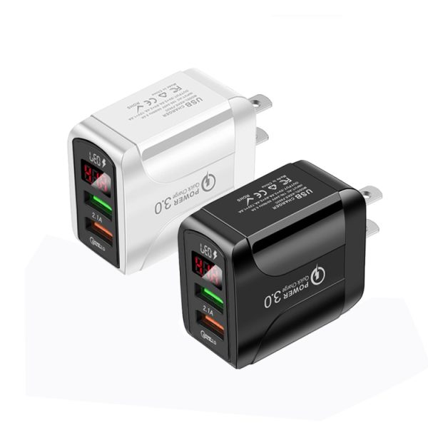 SYA001539101_B1.jpg F002C QC3.0 USB + USB 2.0 Fast Charger with LED Digital Display for Mobile Phones and Tablets, US Plug, US Plug